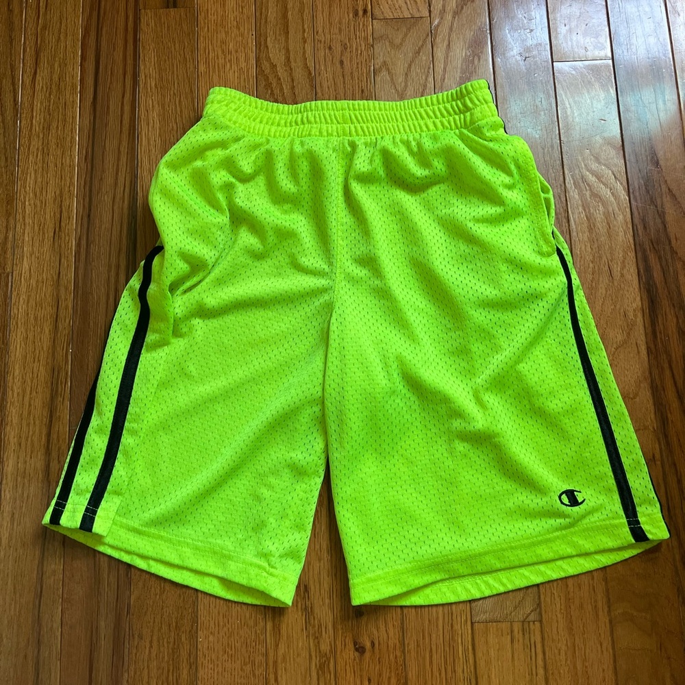Champion Neon Boys 10/12 Yellow Green Basketball Athletic Shorts